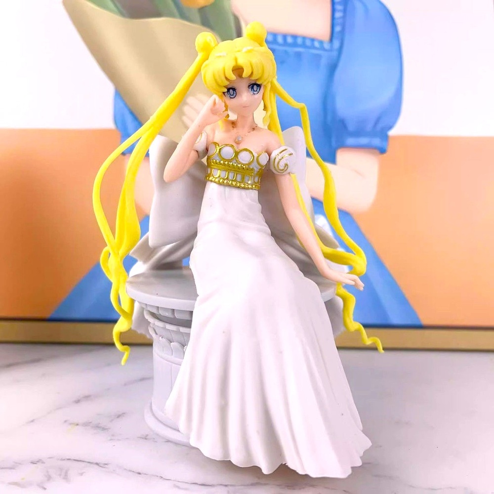 Anime Sailor Moon Tsukino Usagi White dress Sit Cute PVC Figure Statue NO BOX